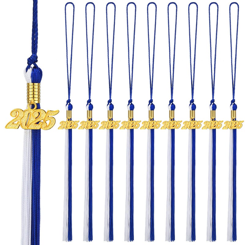 Chuangdi Chuangdi 10 Pieces 2025 Grad Graduation Tassels Graduation Cap Tassels with 2025 Charms Graduate Hat Decoration for School Party FavorsBlue and White