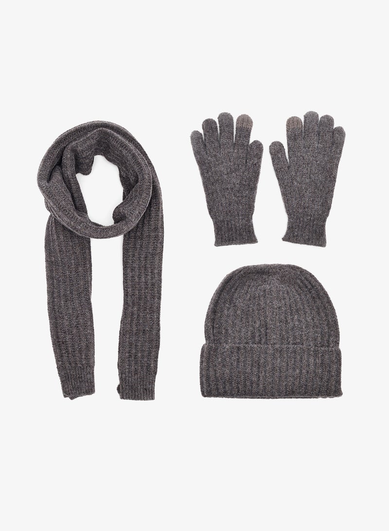 جينجر طقم قبعة، وشاح وقفازات منسوجة بثلاث قطع - Image 1