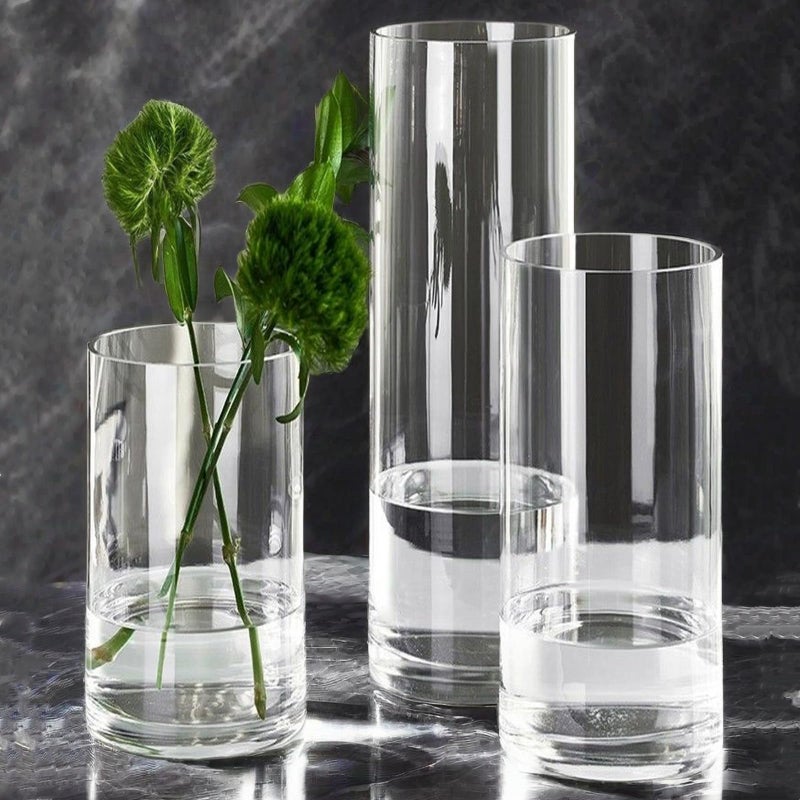 3 Pcs Acrylic Clear Cylinder Flower Vase for Plants Bouquet Unbreakable Hurricane Tall Large Plastic Vases for Wedding Centerpieces Hydroponic Decor Base Set of 3 H 8  H 10  H 12 No Flowers
