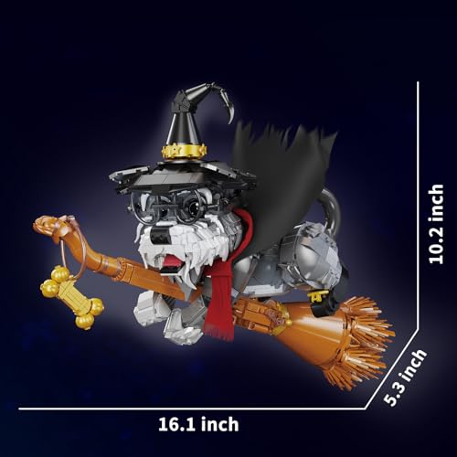 Fangool Mini Schnauzer Magic Building Blocks Adorable Wizard Dog Model Toy Kit Halloween Animal Decorations for Living Room and Bedroom 1298 Pcs Idea Creative Stem Gifts for Adults - Image 5