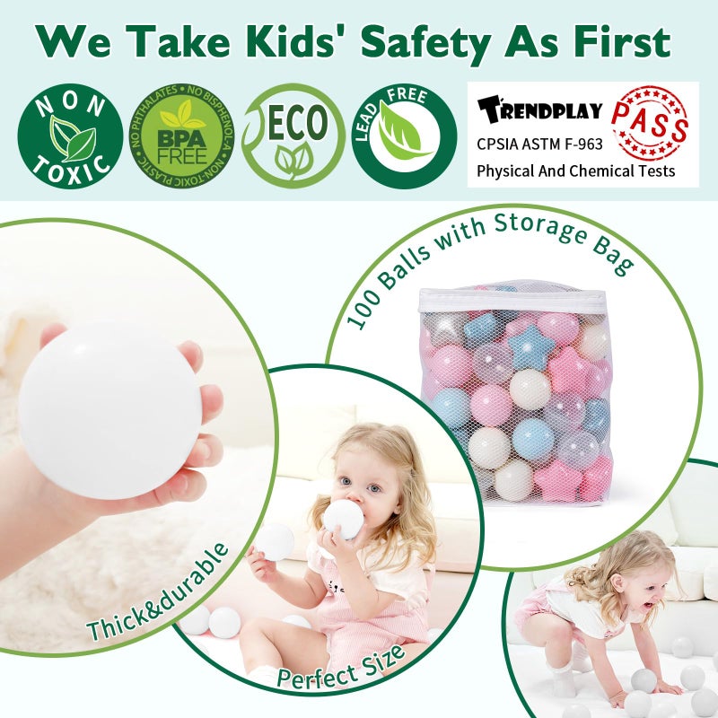 Trendplay Star Ball Pit Balls 100 للأطفال الصغار - كرة الكرة الخضراء أشكال الكرات البلاستيكية للأولاد Boys Ball Pit Fun Birthday Party Christmas Cream Close Pink Blue White - Image 2
