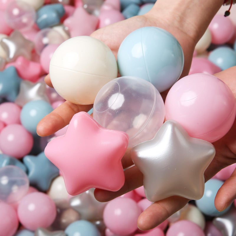 Trendplay Star Ball Pit Balls 100 للأطفال الصغار - كرة الكرة الخضراء أشكال الكرات البلاستيكية للأولاد Boys Ball Pit Fun Birthday Party Christmas Cream Close Pink Blue White - Image 4