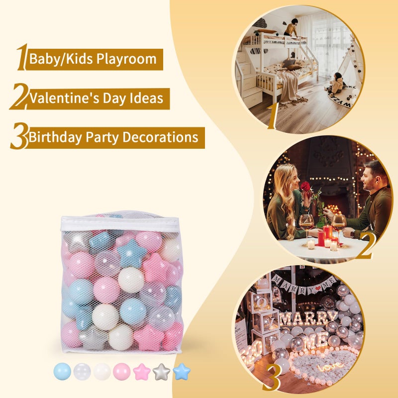 Trendplay Star Ball Pit Balls 100 للأطفال الصغار - كرة الكرة الخضراء أشكال الكرات البلاستيكية للأولاد Boys Ball Pit Fun Birthday Party Christmas Cream Close Pink Blue White - Image 5