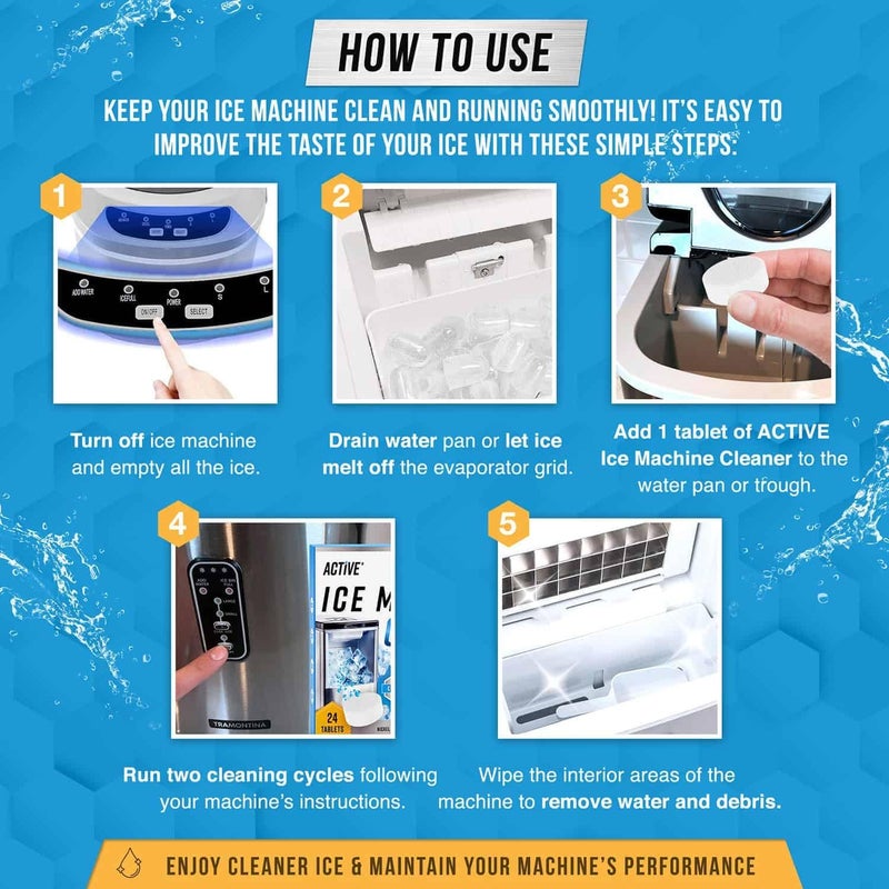 Active Ice Machine Cleaner Maker Descaler - 24 Clean Tablets Compatible with Frigidaire, Opal, GE Profile, Kitchenaid, Nickel Safe Scale Remover for Countertop, Nugget Ice Makers - Bulk 1 Year Supply - Image 3