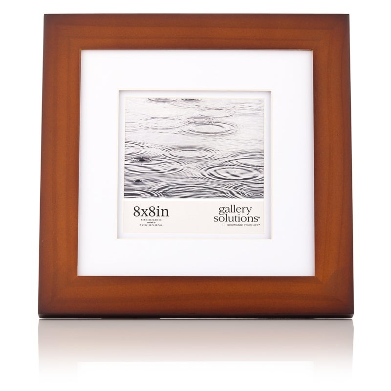Gallery Solutions Gallery Solutions with 8""x8"" Flat Walnut Frame - Square Tabletop or Wall Mount - For 5""x5"" Pictures - Premium Walnut Wood with Double White Mat - Versatile-Elegant For Home or Office D?cor - Traditional Photo Frame - Image 1