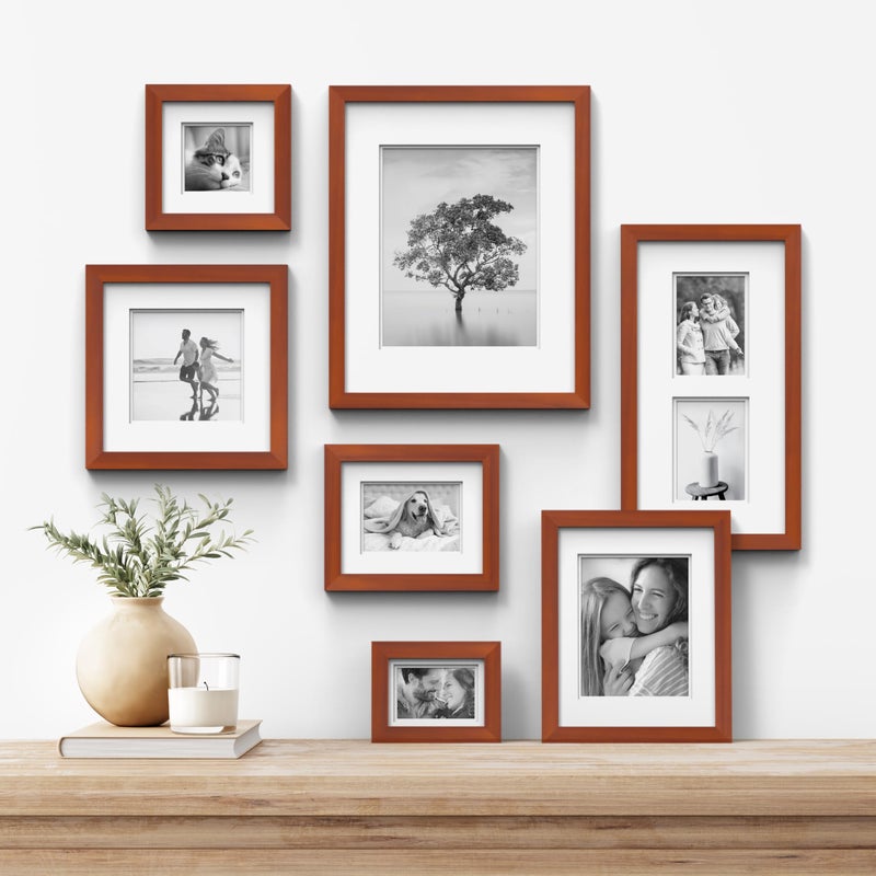 Gallery Solutions Gallery Solutions with 8""x8"" Flat Walnut Frame - Square Tabletop or Wall Mount - For 5""x5"" Pictures - Premium Walnut Wood with Double White Mat - Versatile-Elegant For Home or Office D?cor - Traditional Photo Frame - Image 3