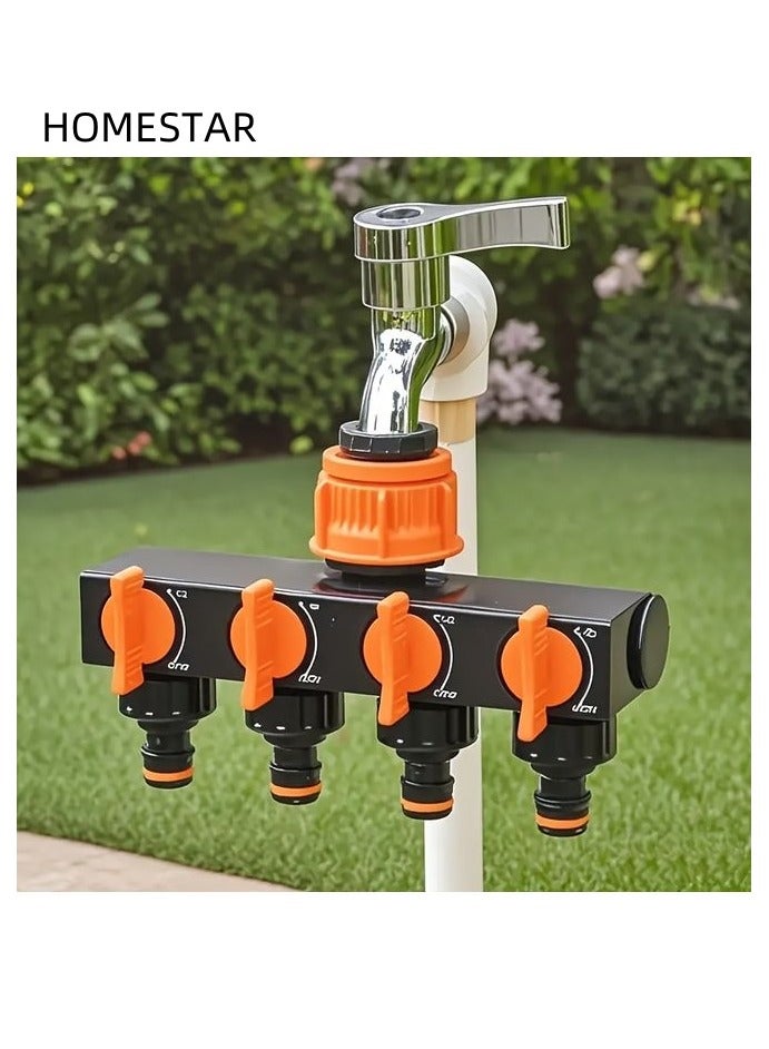 HOMESTAR 4-way garden hose splitter with 4 Independent Switches - Universal Connector for Outdoor Watering Systems, Leak-Proof Design, Ideal for Lawn, Garden, and Car Wash Sprinklers, Garden Hose Bib - Image 1