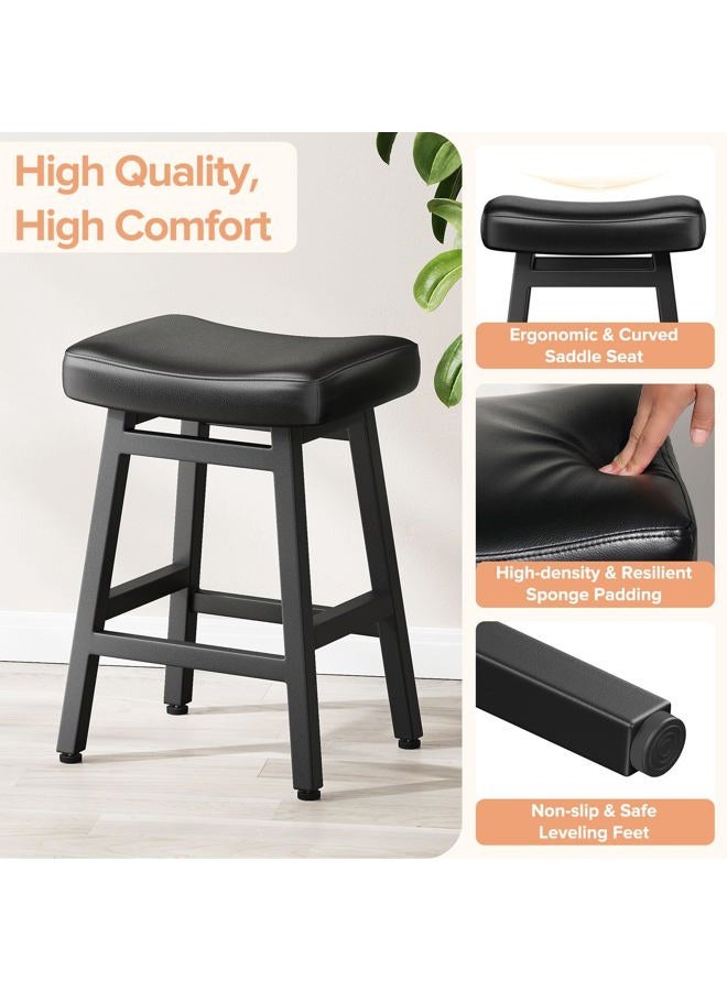 Raynesys 29 Inches Bar Stools Set of 2, Bar Height Barstools for Home Counter, Blackless Barstool with Bonded Leather Saddle Seats & Heavy Duty Metal Legs, Easy Assembly, Gray/Black - Image 3