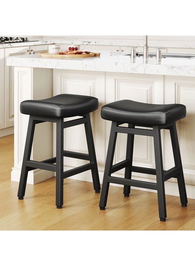 Raynesys 29 Inches Bar Stools Set of 2, Bar Height Barstools for Home Counter, Blackless Barstool with Bonded Leather Saddle Seats & Heavy Duty Metal Legs, Easy Assembly, Gray/Black - Image 1