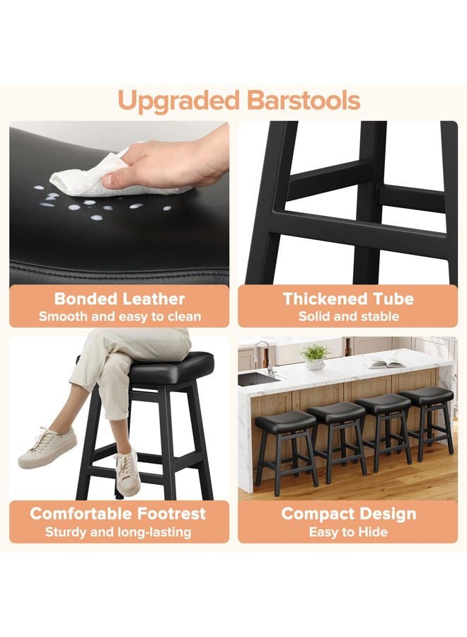 Raynesys 29 Inches Bar Stools Set of 2, Bar Height Barstools for Home Counter, Blackless Barstool with Bonded Leather Saddle Seats & Heavy Duty Metal Legs, Easy Assembly, Gray/Black - Image 4