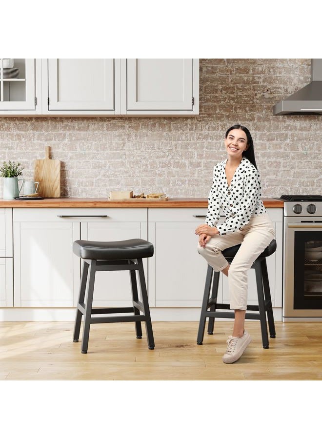 Raynesys 29 Inches Bar Stools Set of 2, Bar Height Barstools for Home Counter, Blackless Barstool with Bonded Leather Saddle Seats & Heavy Duty Metal Legs, Easy Assembly, Gray/Black - Image 5
