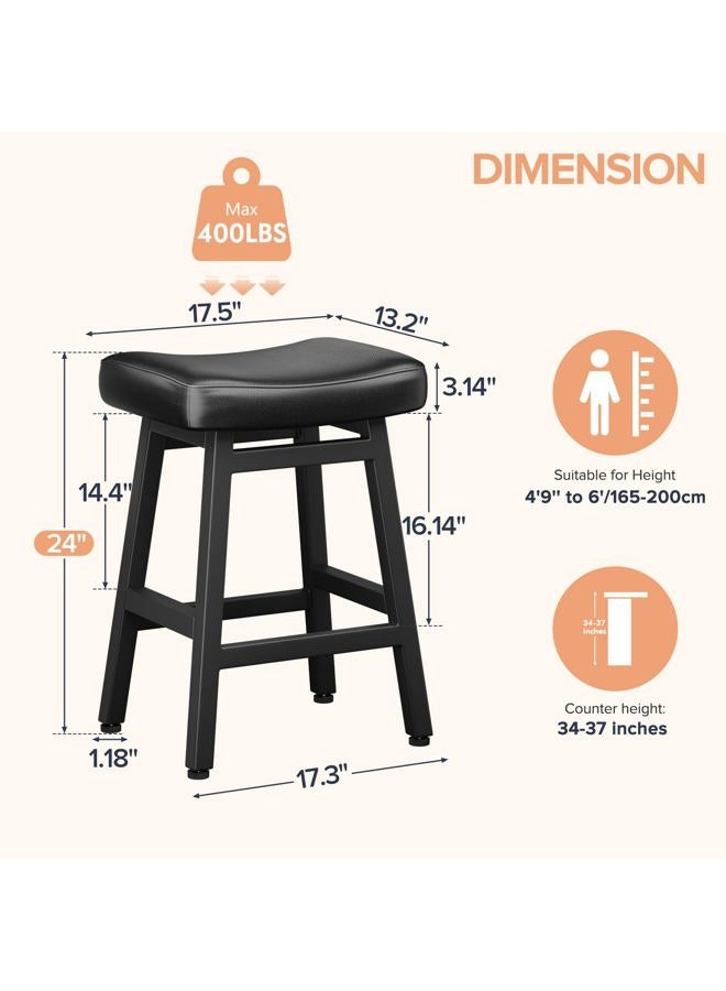 Raynesys 29 Inches Bar Stools Set of 2, Bar Height Barstools for Home Counter, Blackless Barstool with Bonded Leather Saddle Seats & Heavy Duty Metal Legs, Easy Assembly, Gray/Black - Image 2