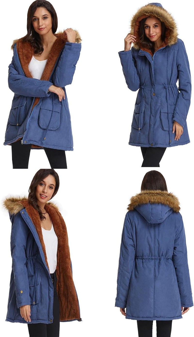 GRACE KARIN Women's Hooded Warm Winter Coat Parka with Faux Fur Trim - Navy Blue - Image 5