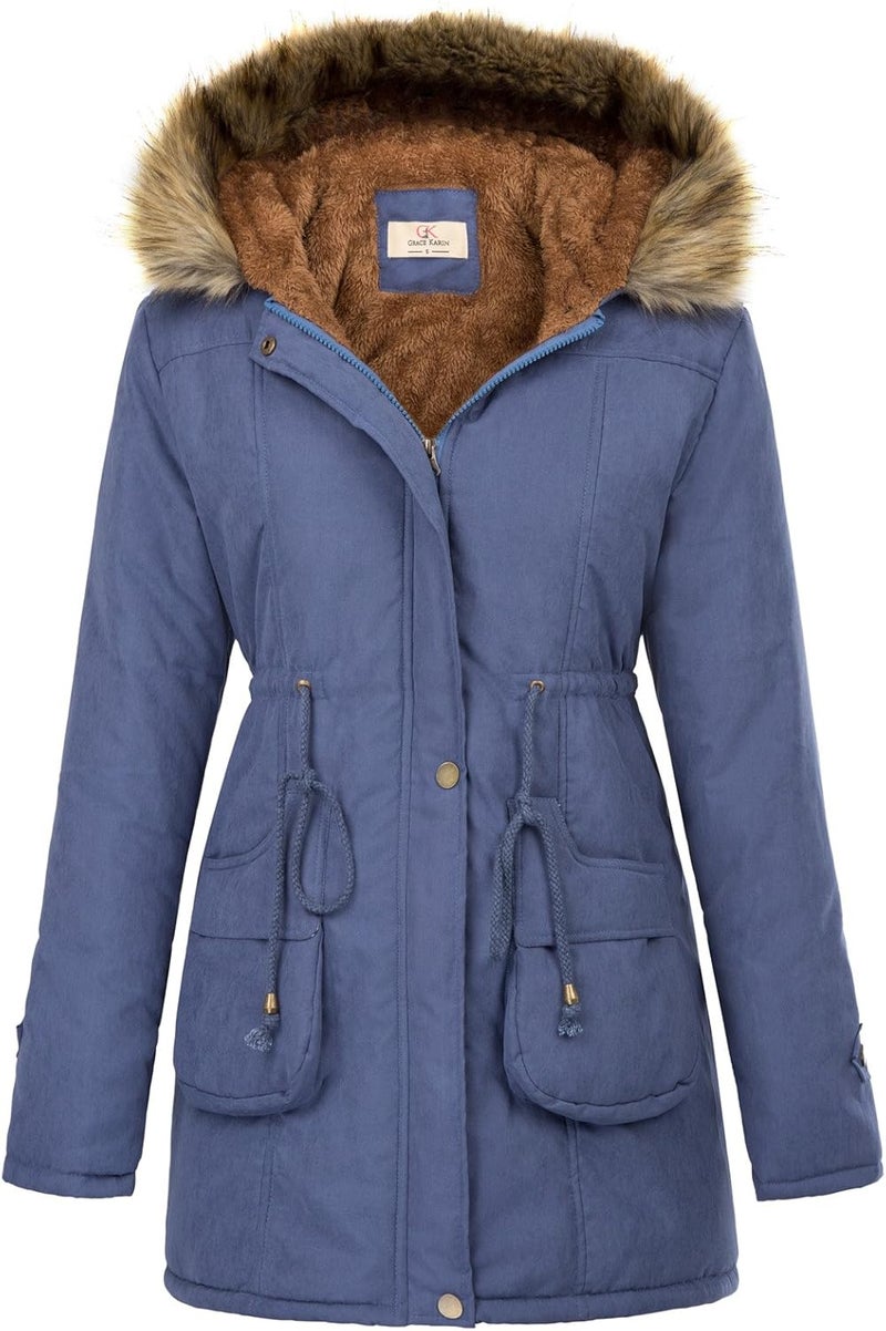 GRACE KARIN Women's Hooded Warm Winter Coat Parka with Faux Fur Trim - Navy Blue - Image 1