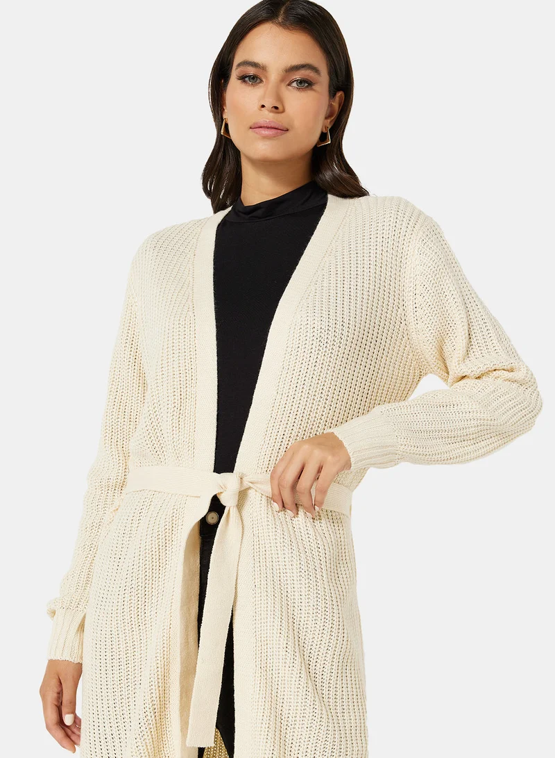 Jacqueline de Yong Belted Knitted Cardigan