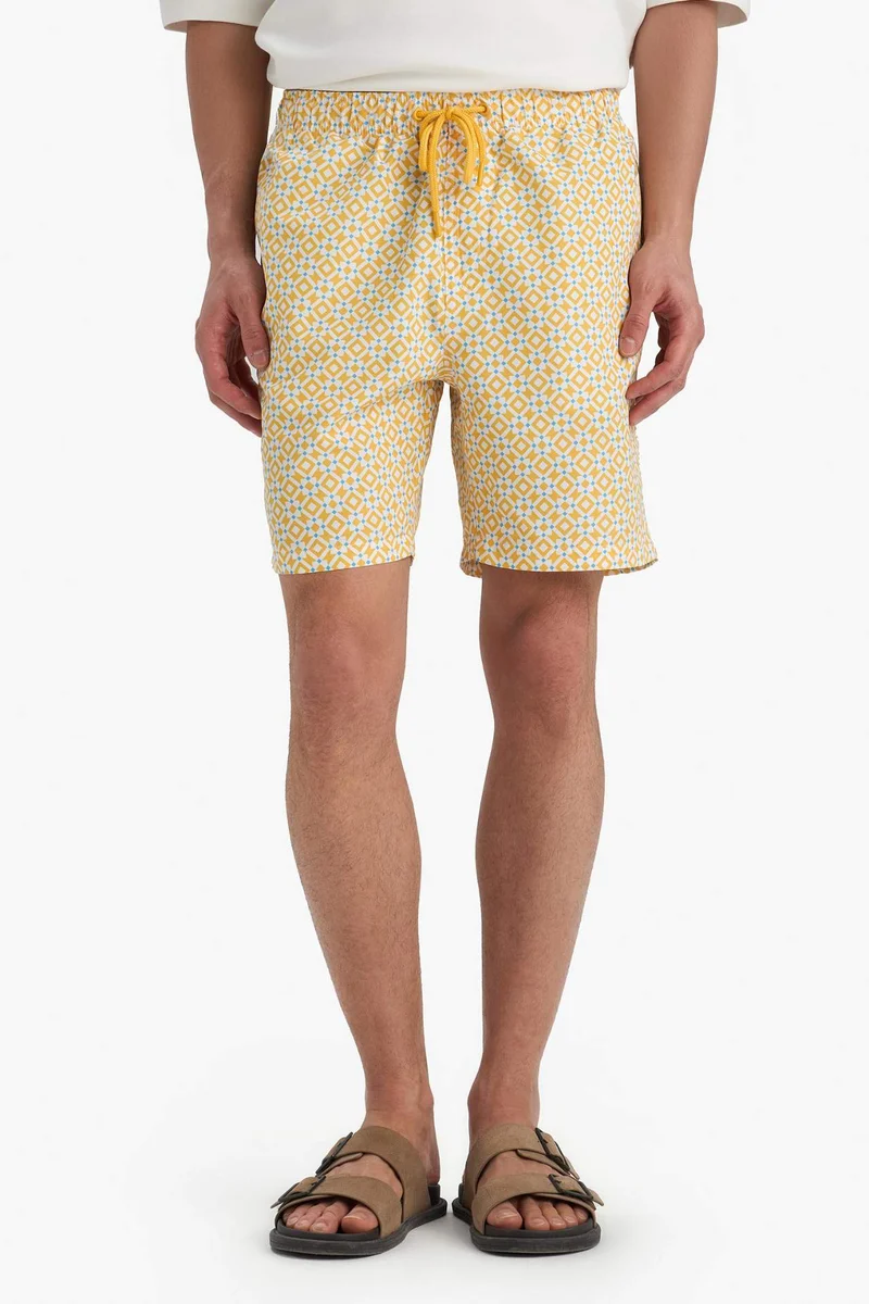 Defacto  Regular Fit Patterned Mesh Lined Swim Shorts for Men | Best Price UAE