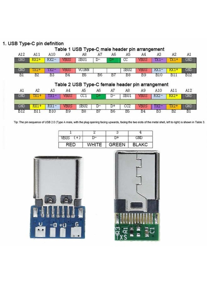 ANMBEST 10PCS USB 3.1 Type C Connector 24 Pins Male Female Plug Socket Receptacle Adapter to Solder Wire & Cable 24P PCB Board Support Module - Image 5