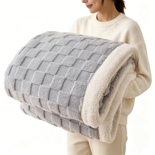 Gracelife Sherpa Throw Blanket for Couch Flannel Cozy Soft Thick Blanket for Bed Fleece Light Grey 60x80 Inches - Image 1