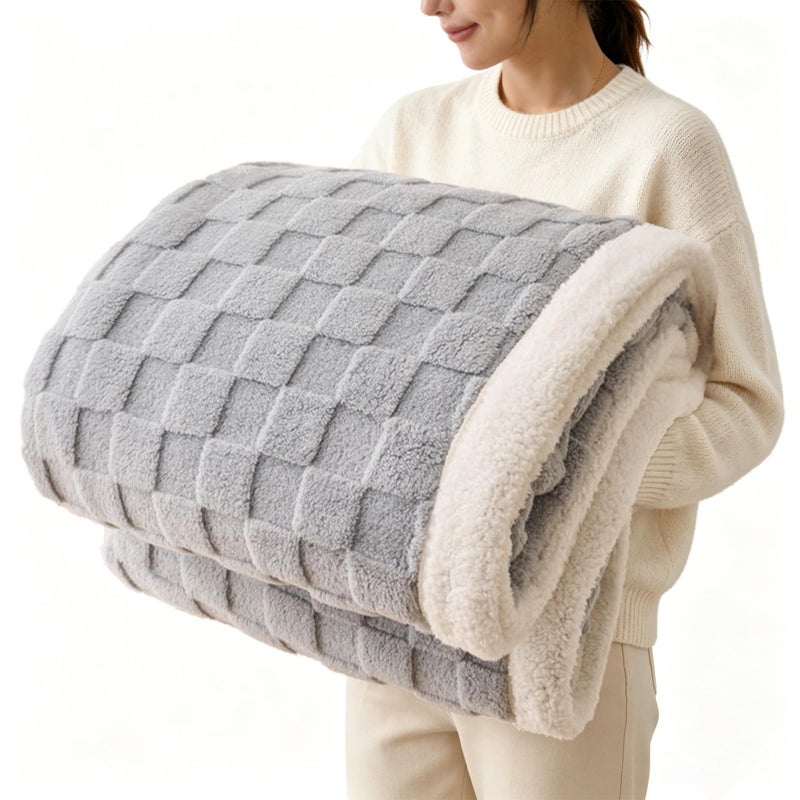 Gracelife Sherpa Throw Blanket for Couch Flannel Cozy Soft Thick Blanket for Bed Fleece Light Grey 60x80 Inches - Image 2