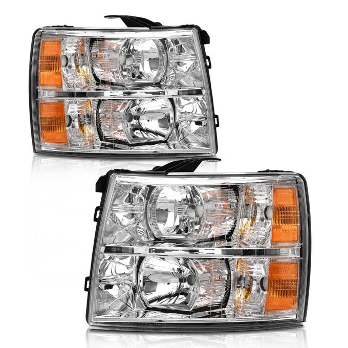 Chevy Silverado Headlights Assembly For 2007 2008 2009 2010 2011 2012 2013 Chevy Silverado 150020072014 Silverado 2500Hd 3500Hd Chrome Housing Amber Reflector Replacement Headlamp Pair