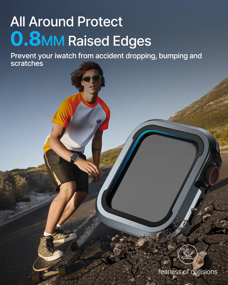 Fullmosa Rugged Armour Hybrid Watch Case Compatible for Apple Watch Series 9 8 7 45mm, Shockproof Resist Bumper iWatch Cover, Black+Blue - Image 2