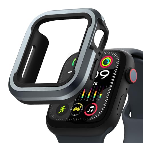 Fullmosa Rugged Armour Hybrid Watch Case Compatible for Apple Watch Series 9 8 7 45mm, Shockproof Resist Bumper iWatch Cover, Black+Blue - Image 1