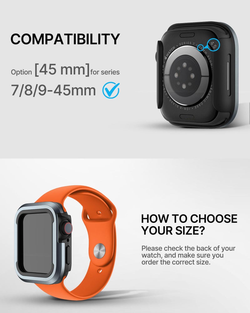 Fullmosa Rugged Armour Hybrid Watch Case Compatible for Apple Watch Series 9 8 7 45mm, Shockproof Resist Bumper iWatch Cover, Black+Blue - Image 3