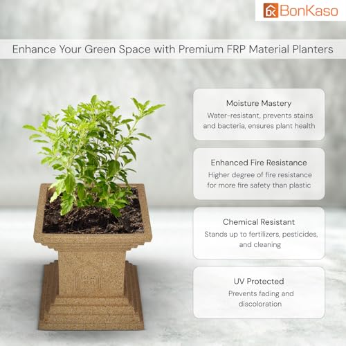 BonKaso 12 inch Beige Tulsi Pot – Tall, Durable & Lightweight German Polymer Planter for Indoor & Outdoor Use: Home, Office, Garden & Balcony (Gamla/Gamale) - Image 2