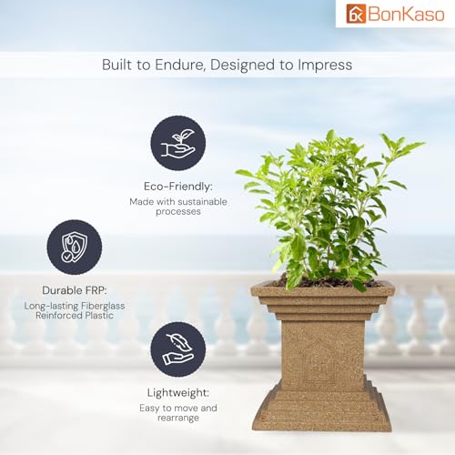 BonKaso 12 inch Beige Tulsi Pot – Tall, Durable & Lightweight German Polymer Planter for Indoor & Outdoor Use: Home, Office, Garden & Balcony (Gamla/Gamale) - Image 3