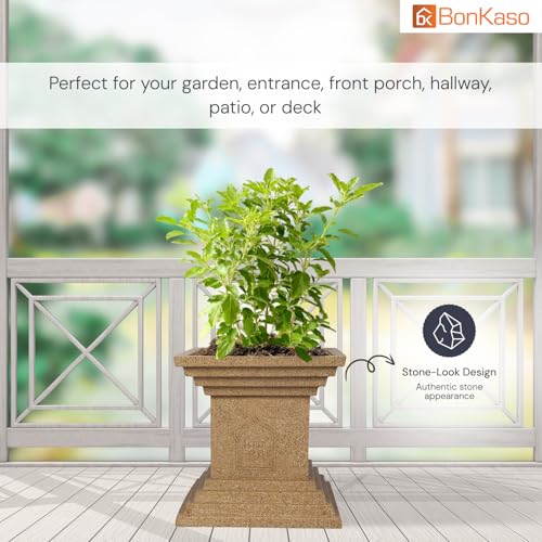 BonKaso 12 inch Beige Tulsi Pot – Tall, Durable & Lightweight German Polymer Planter for Indoor & Outdoor Use: Home, Office, Garden & Balcony (Gamla/Gamale) - Image 4