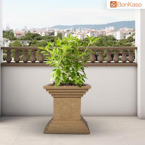 BonKaso 12 inch Beige Tulsi Pot – Tall, Durable & Lightweight German Polymer Planter for Indoor & Outdoor Use: Home, Office, Garden & Balcony (Gamla/Gamale) - Image 5