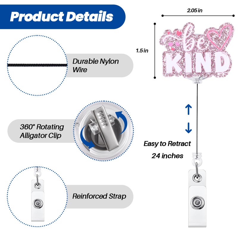 BEZTN Be Kind Funny Medical Badge Reel | Cute Retractable ID Card Healthcare Badge Holder | Name Tag Work Badge Clip for RN LPN CNA MA ER Night Shift Nurse Nursing Student Doctor | Nurse Gifts | Acrylic - Image 3