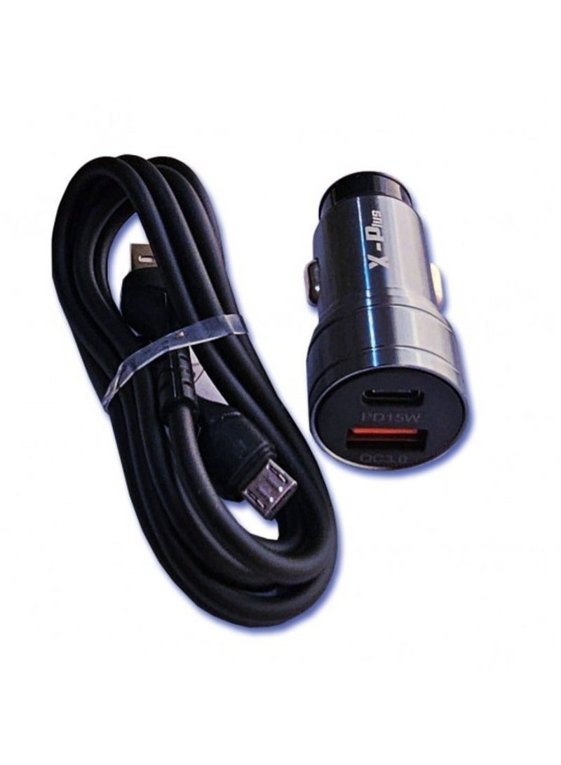 X-Plus 3A Fast Dual USB Car Charger 15W Set with Micro-USB Cable