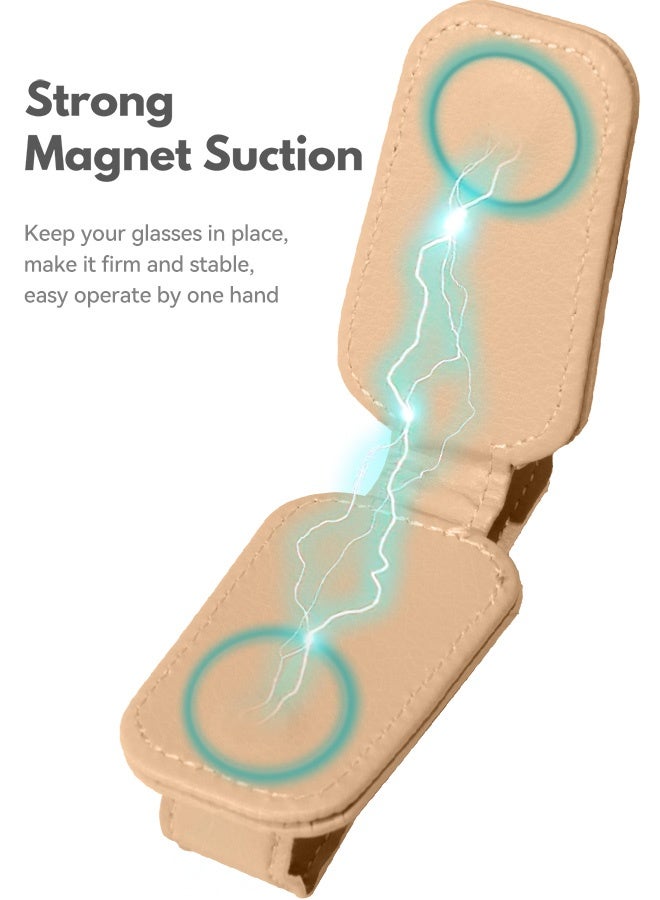 Tersely Sunglasses Holder for Car Visor Universal Magnetic Adsorbed Leather Eyeglasses Holder Glasses Hanging Storage Clip Car Visor Accessories Ticket Card Clip for Car Accessories Parts (Brown) - Image 4