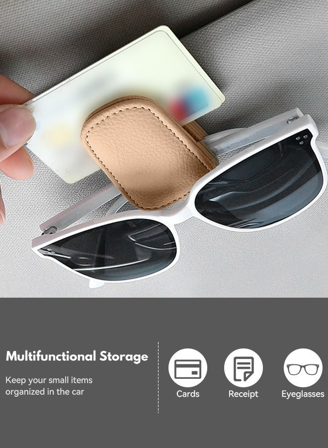 Tersely Sunglasses Holder for Car Visor Universal Magnetic Adsorbed Leather Eyeglasses Holder Glasses Hanging Storage Clip Car Visor Accessories Ticket Card Clip for Car Accessories Parts (Brown) - Image 5