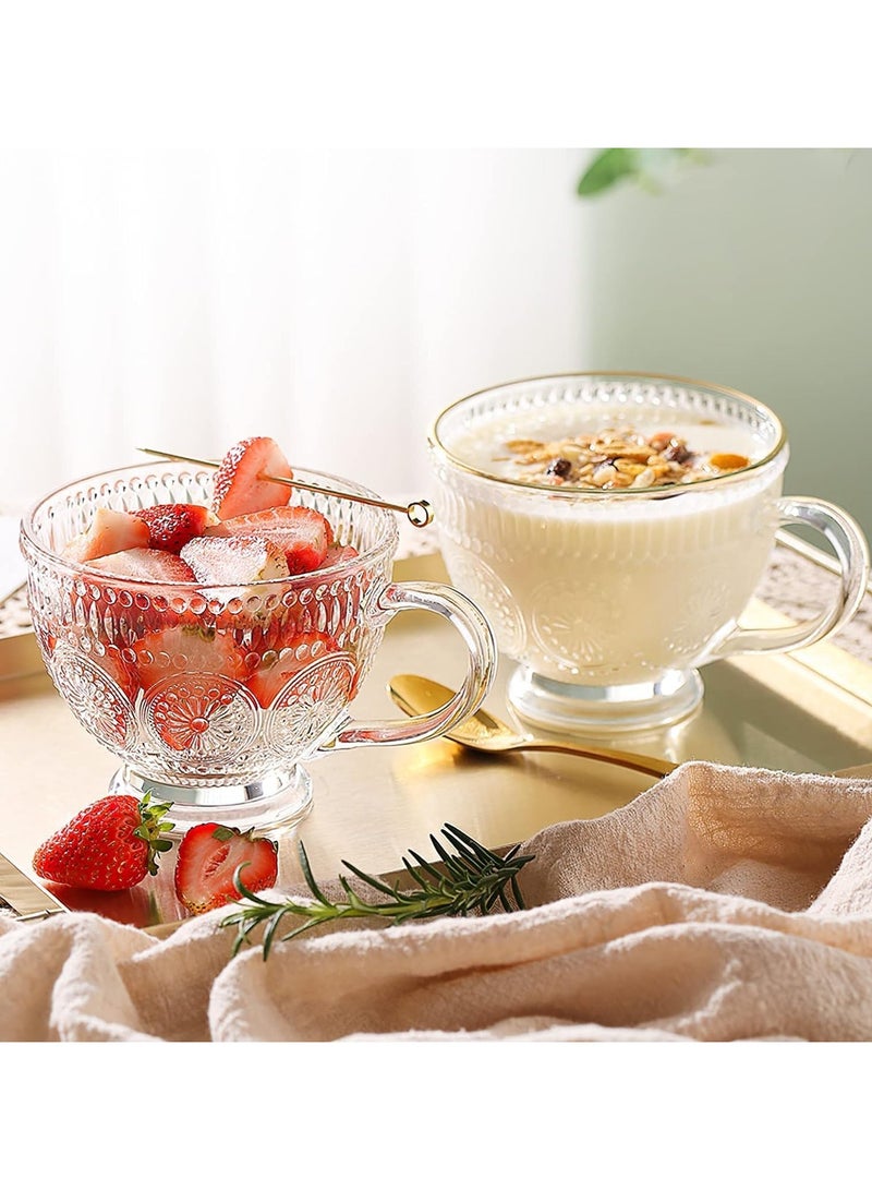 بيوينتي مجموعة من 6 أكواب شاي رومانسية سعة 14 اونصة مع مقابض اكواب زجاجية فاخرة للشرب للمياه الساخنة/الباردة اللاتيه والكابتشينو والمشروبات شفاف - Image 4