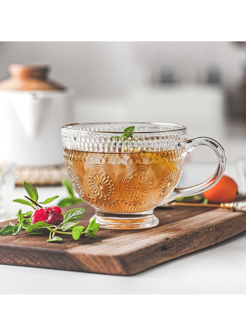 بيوينتي مجموعة من 6 أكواب شاي رومانسية سعة 14 اونصة مع مقابض اكواب زجاجية فاخرة للشرب للمياه الساخنة/الباردة اللاتيه والكابتشينو والمشروبات شفاف - Image 5