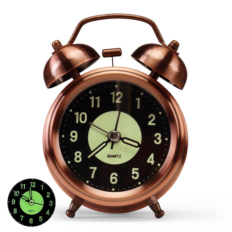 KBR ® Vintage Alarm Clock for Student Heavy Sleepers, Super Loud & Twin Bell Retro Quartz with Backlight, Luminous Alarm for Students Bedroom/Office (Copper, Analog, 3.81 cm) - Image 1