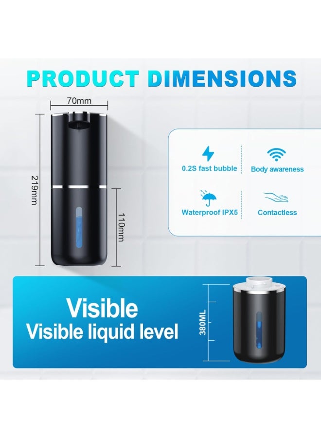 FDTY Automatic Soap Dispenser, 380 ml, Electric Wall Mounting, Non-Contact Automatic Soap Dispenser, USB Rechargeable with Infrared Motion Sensor for Bathroom, Kitchen, Office, Black - Image 2