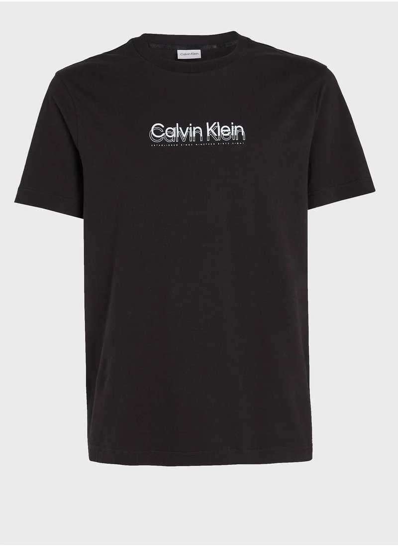 CALVIN KLEIN Flock Logo Crew Neck T-Shirt
