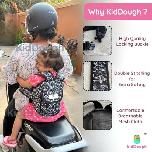 KidDough Baby Kids Safety Belt for Two Wheeler Bike/Scooty | Strong Buckles with Adjustable Straps and Double Stitching for Extra Safety (Grey) - Image 3