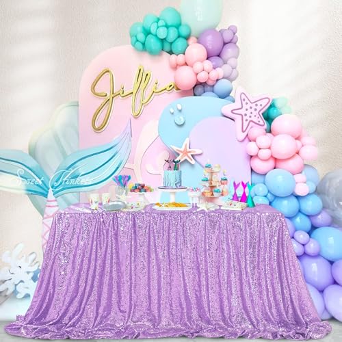 QueenDream Lilac Sequin Tablecloth 60"x102" Mermaid Tablecloth Lavender Glitter Tablecloth for Wedding Birthday Baby Shower Mermaid Decorations - Image 4