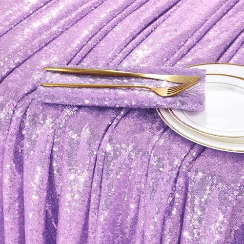 QueenDream Lilac Sequin Tablecloth 60"x102" Mermaid Tablecloth Lavender Glitter Tablecloth for Wedding Birthday Baby Shower Mermaid Decorations - Image 2