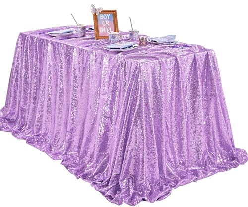 QueenDream Lilac Sequin Tablecloth 60"x102" Mermaid Tablecloth Lavender Glitter Tablecloth for Wedding Birthday Baby Shower Mermaid Decorations - Image 3