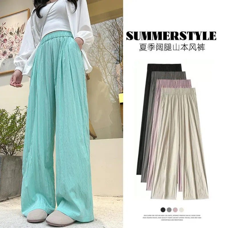 Ice Silk Yamamoto Pants For Women, Summer Thin High-Waisted Slimming Drape Wide-Leg Pants, Loose Straight Casual Cool Sun-Protection Pants - Image 2