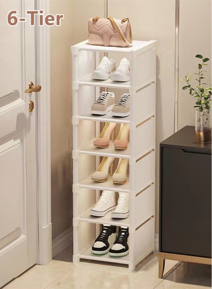 Kutis 6-Tiers Shoe Rack Assembly Shoe Rack Storage Organizer Plastic/Non-Woven/Steel Pipe White 27x26x107 Centimeter - Image 1