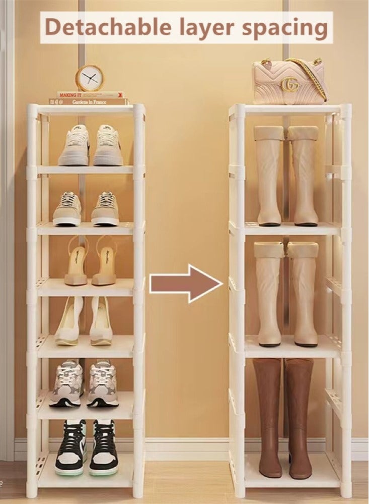 Kutis 6-Tiers Shoe Rack Assembly Shoe Rack Storage Organizer Plastic/Non-Woven/Steel Pipe White 27x26x107 Centimeter - Image 2