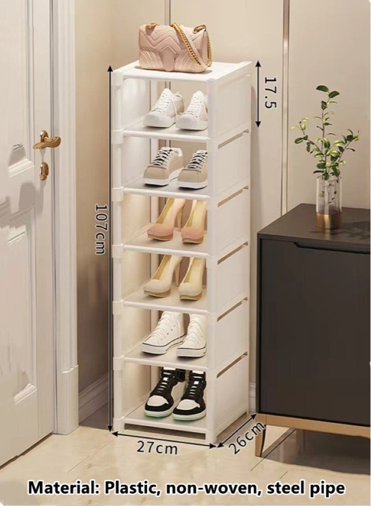 Kutis 6-Tiers Shoe Rack Assembly Shoe Rack Storage Organizer Plastic/Non-Woven/Steel Pipe White 27x26x107 Centimeter - Image 5
