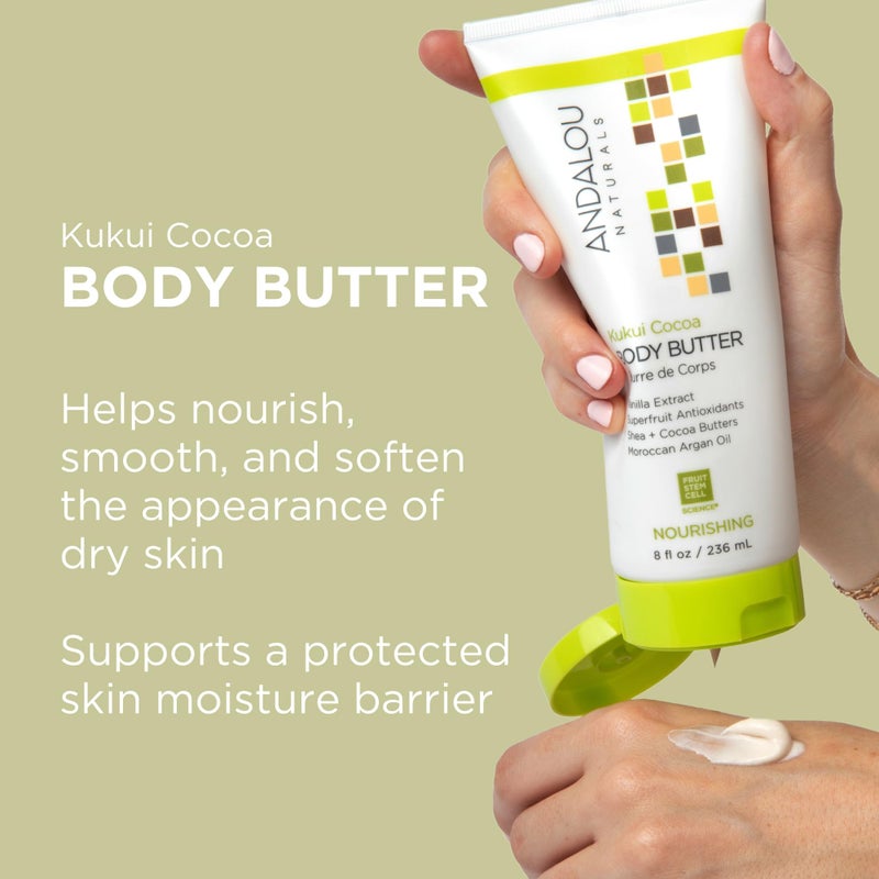 Andalou Naturals Body Butter, Kukui Cocoa Nourishing Body Cream, 8 Oz, Shea Butter, Cocoa Butter & Argan Oil for Dry Skin, Vegan - Image 2