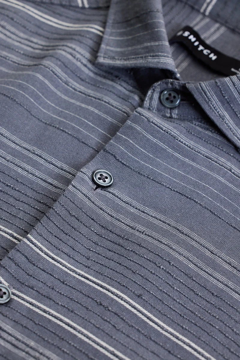 سنيتش Grey Striped Long Sleeve Slim Fit Casual Shirt
